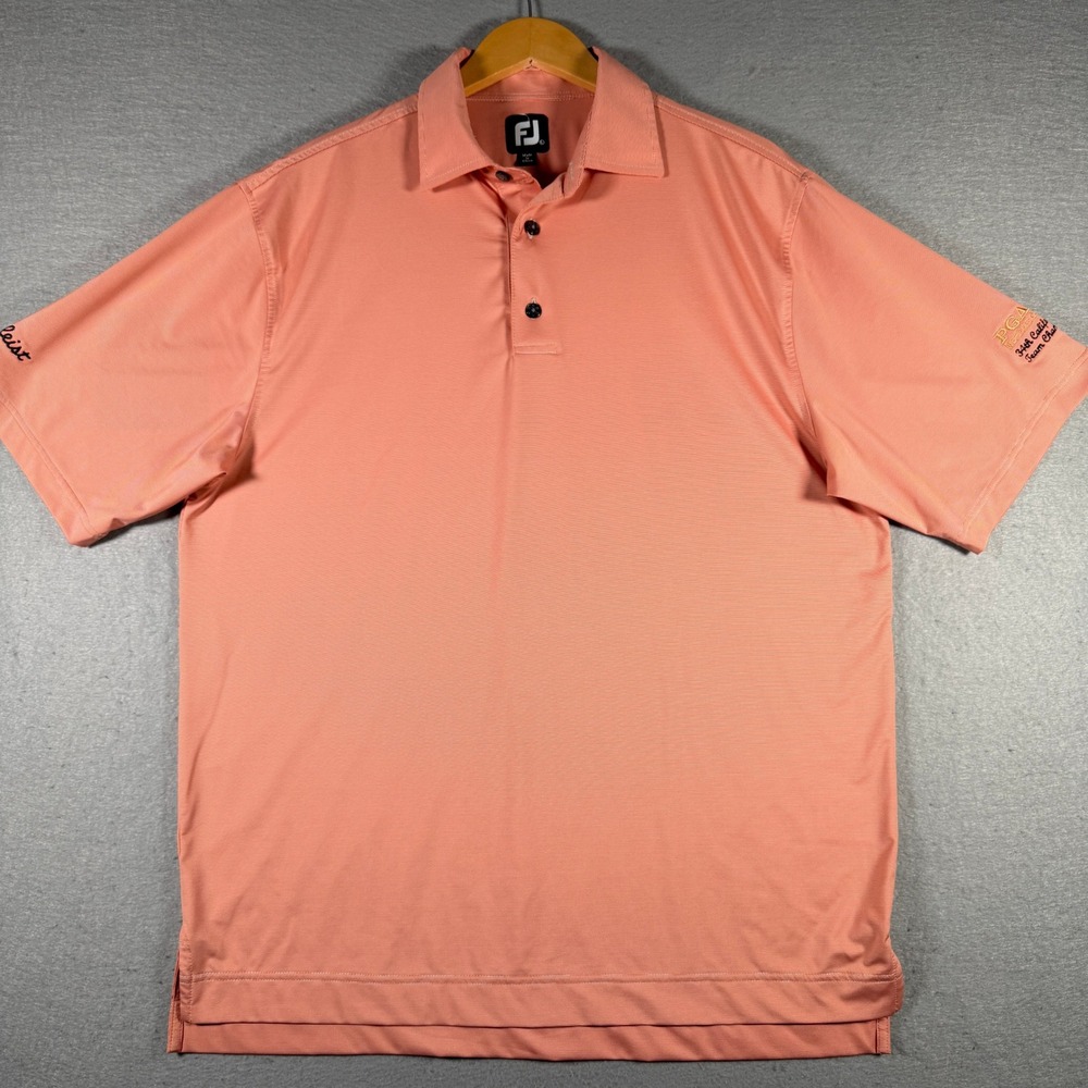 FootJoy Mens Coral‎ Micro Stripe Golf Polo Shirt PGA Titleist Logo Large 1112